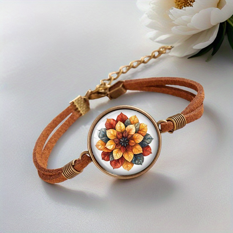 Set of 2 Autumn Butterfly Flower Bracelets, Handmade Glass Bangles